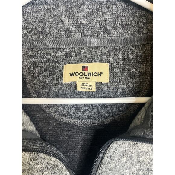 Woolrich Mens 2XL Grey Fleece Pullover Sweater Collared 1/4 Zip Chest Pocket - Picture 2 of 7